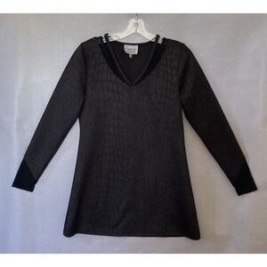 Lynn Ritchie Silver   - Black Animal Print Top Tunic XS - Art To Wear Mesh Inset